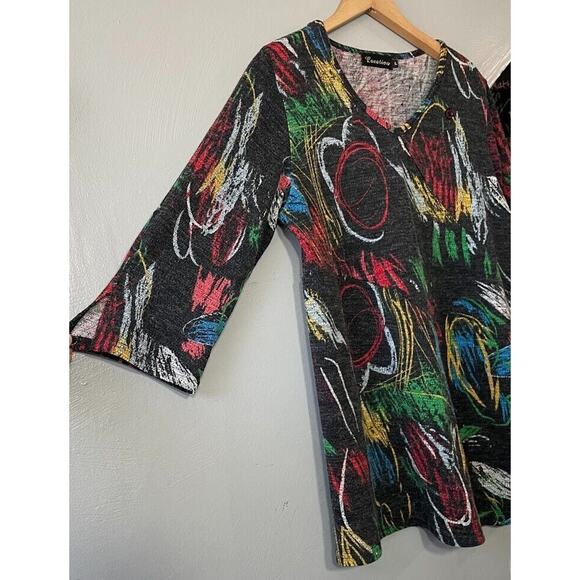 Creation Tunic Top Size Large Abstract Artsy Colorful Dopamine Sweater Geometric - Picture 2 of 12